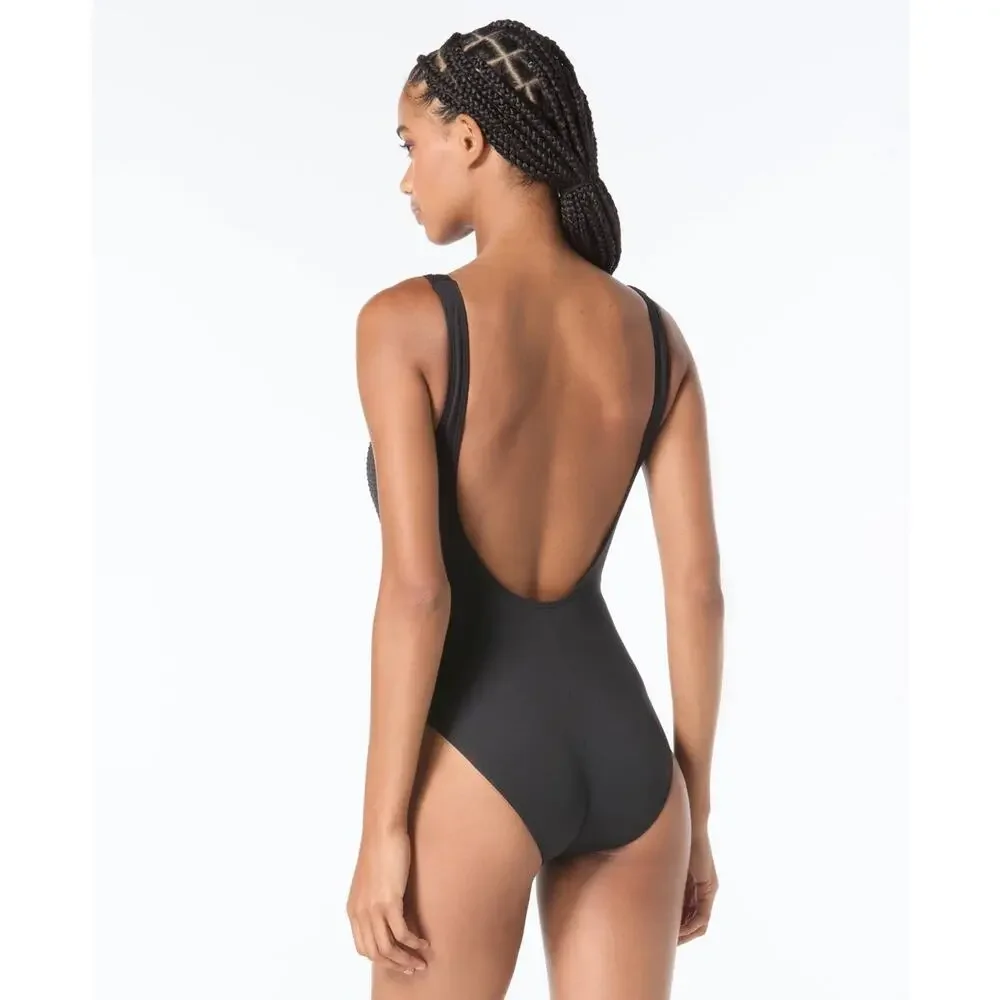 MICHAEL Michael Kors Embellished V-Neck One-Piece Swimsuit Black Size 6 1087